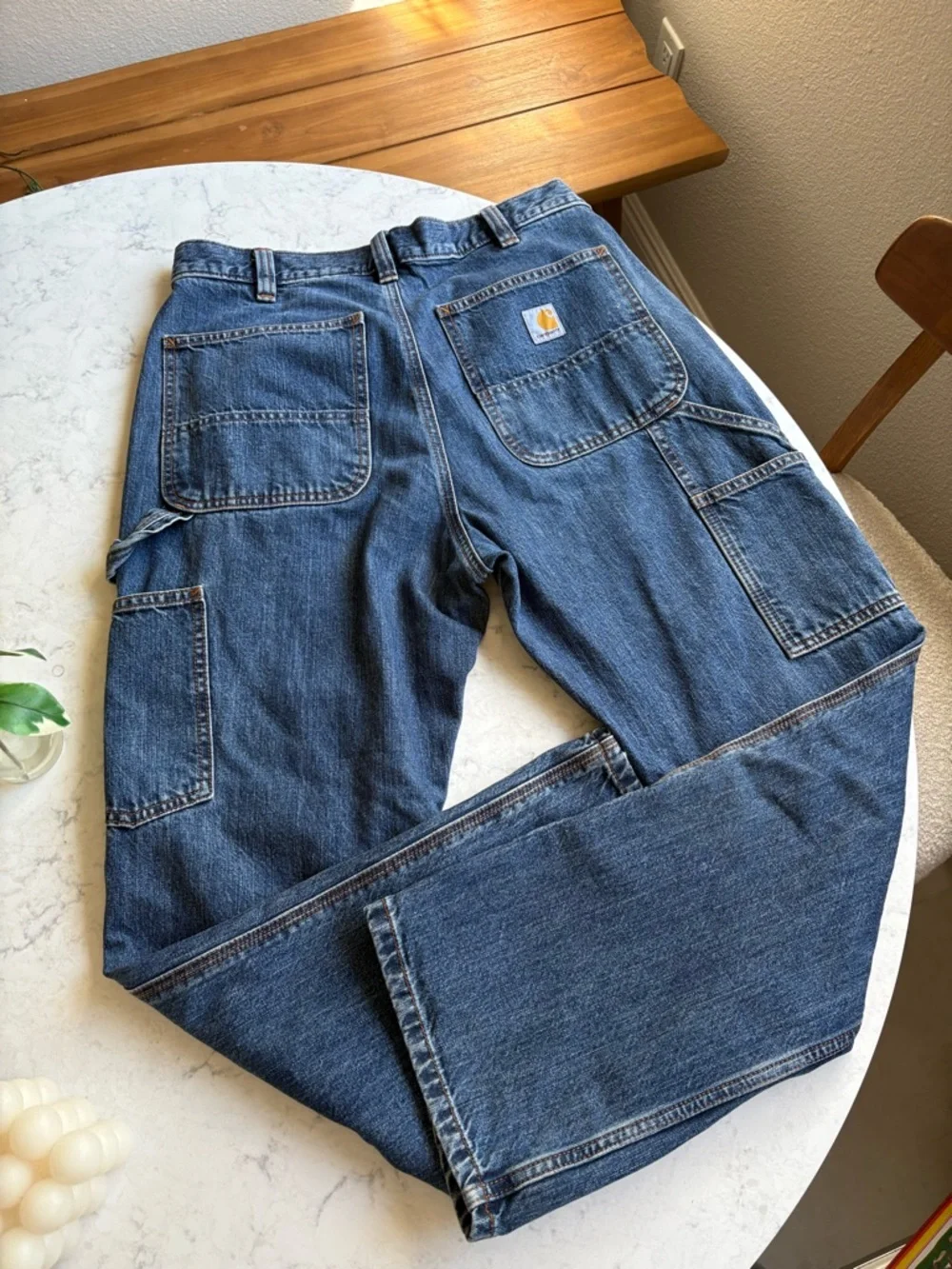 Carhartt Dark Blue Denim Carpenter Pants with Logo Patch 32x30